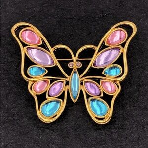 Crown Trifari vintage jelly belly butterfly brooch highly collectible